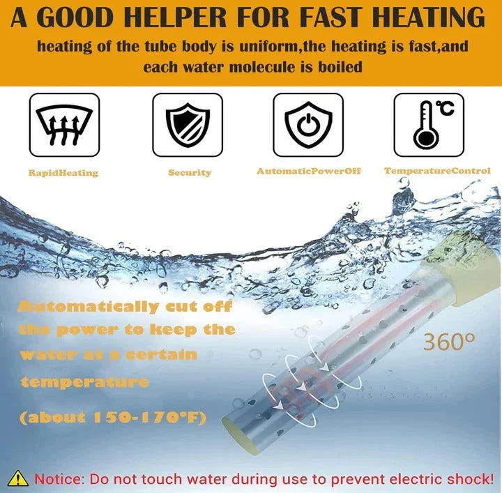 Immersion Water Heater 1500W Guarded Coil LCD Thermometer Included