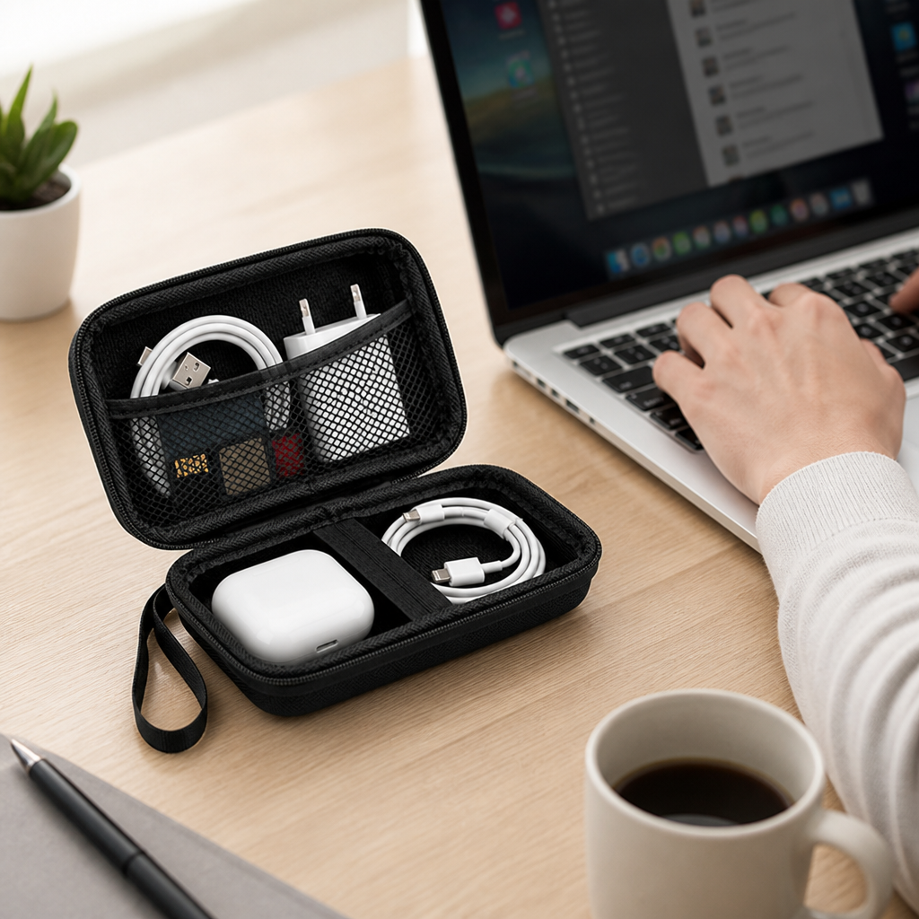 Impact-Resistant Hard-Shell Travel Electronics Organizer