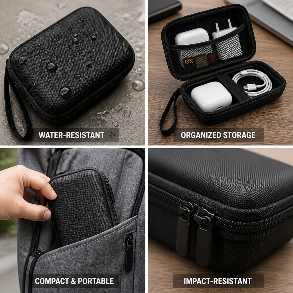 Impact-Resistant Hard-Shell Travel Electronics Organizer