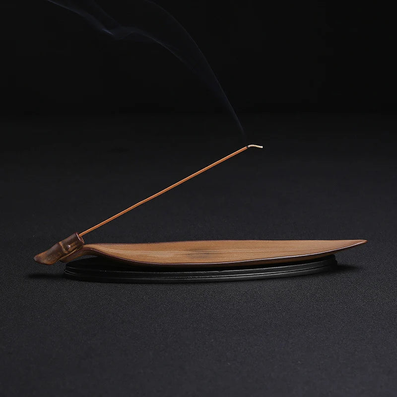 Incense Holder Wooden Bamboo Leaf Minimalist Design