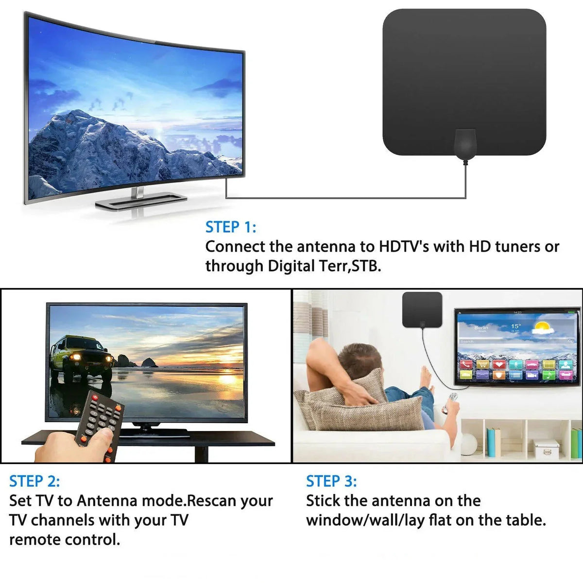 Indoor HDTV Antenna 300-Mile Range 37dB Signal Booster