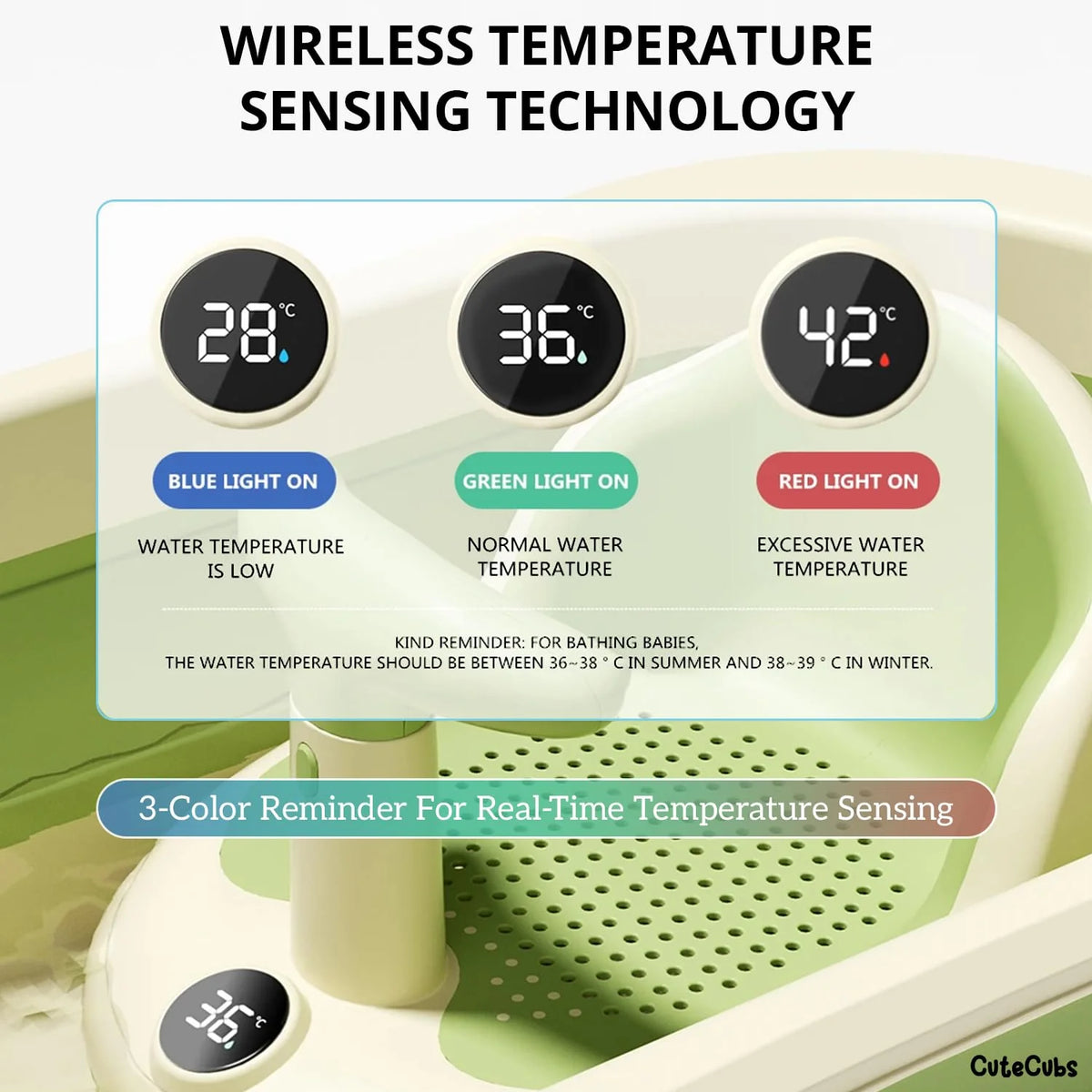 Infant Bath Seat Suction Cup Breathable Mesh & Thermometer