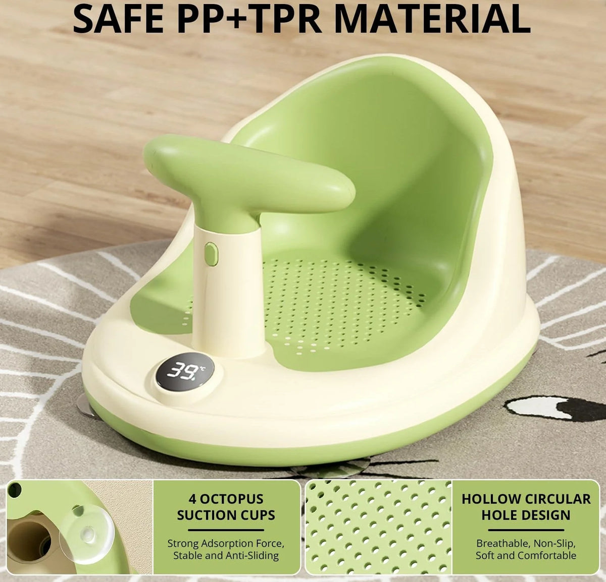Infant Bath Seat Suction Cup Breathable Mesh & Thermometer