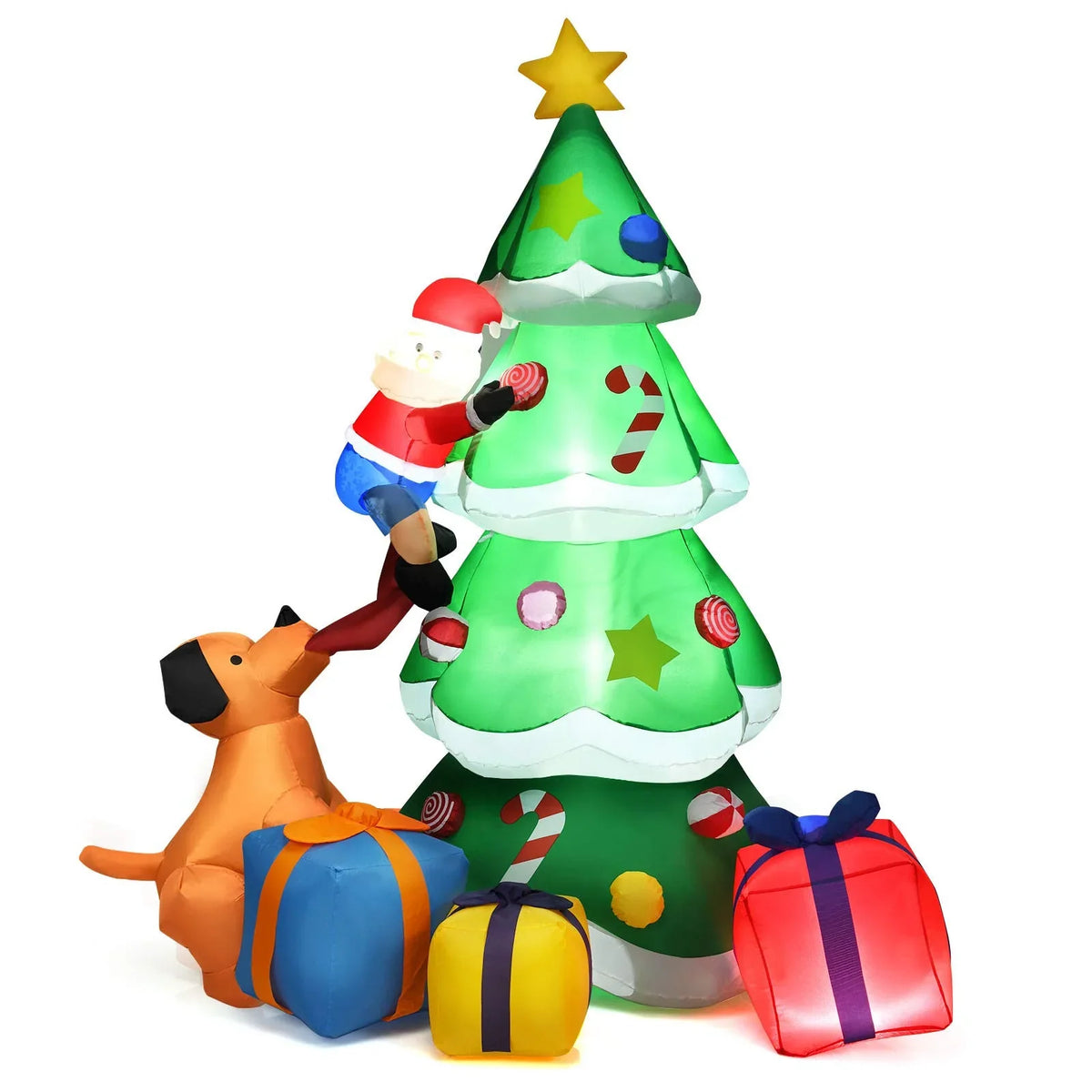 Inflatable Christmas Tree Santa & Dog Figures Weatherproof Indoor Outdoor