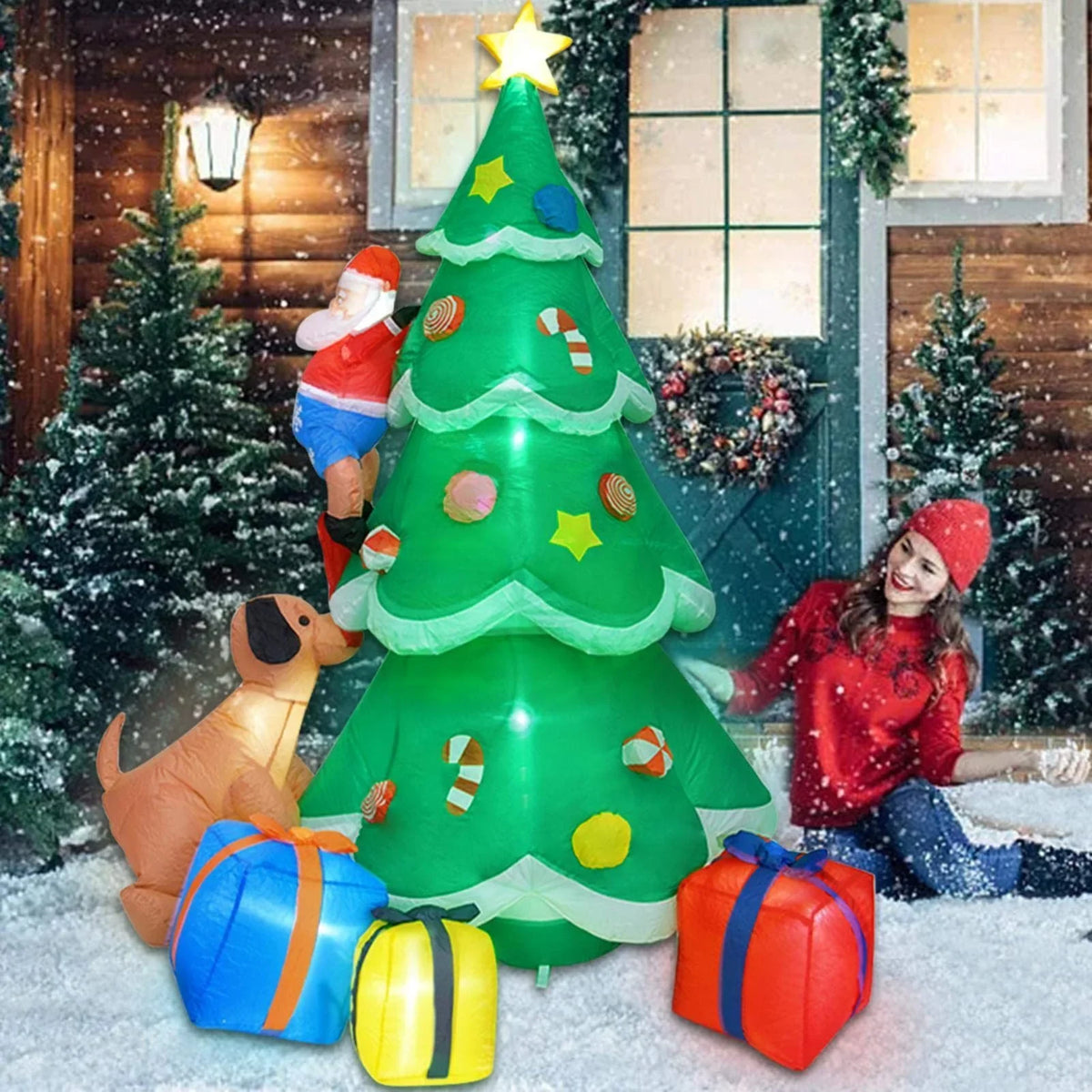 Inflatable Christmas Tree Santa & Dog Weatherproof