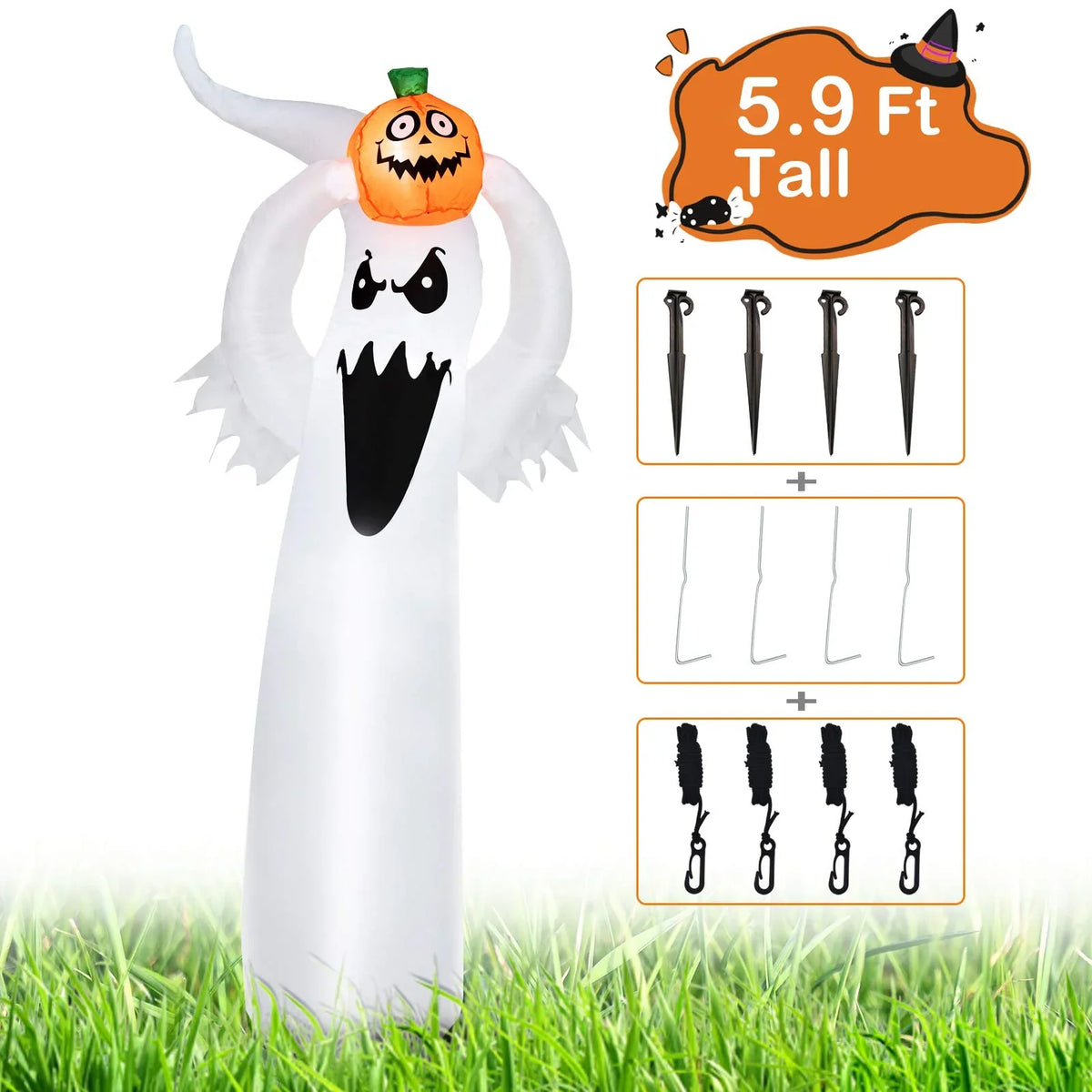 Inflatable Ghost Decoration Spooky Face & Long Arms