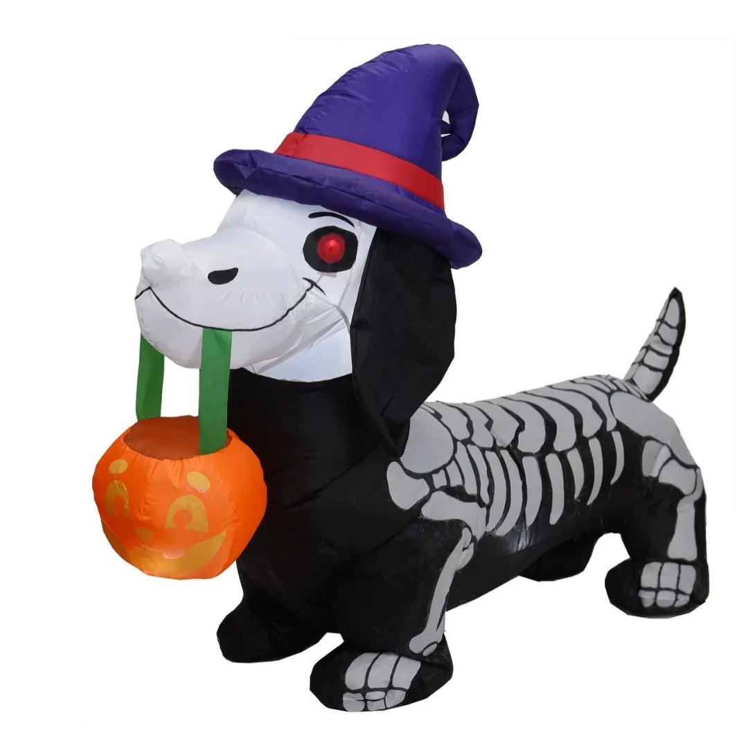 Inflatable Halloween Dog Skeleton Design Glowing Eyes Weatherproof