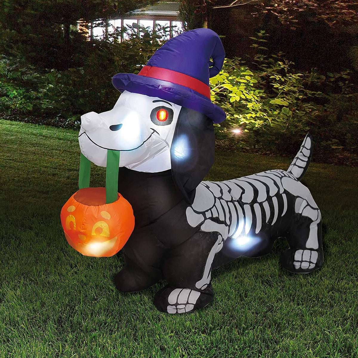 Inflatable Halloween Dog Skeleton Design Glowing Eyes Weatherproof