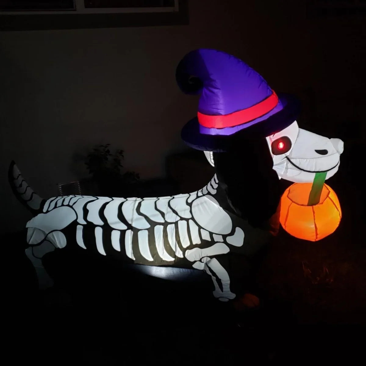 Inflatable Halloween Dog Skeleton Design Glowing Eyes Weatherproof