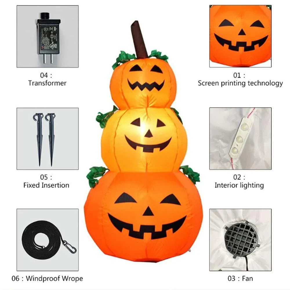 Inflatable Halloween Pumpkin Built-In Blower Weatherproof UV-Resistant