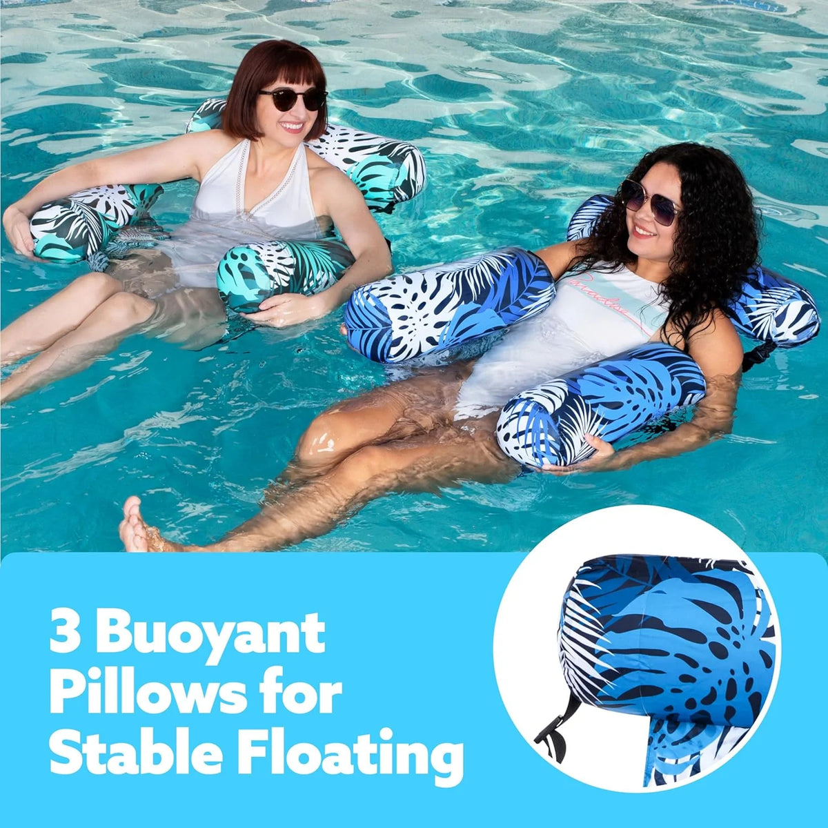 Inflatable Pool Lounger Three-Chamber Nylon Mesh Seat