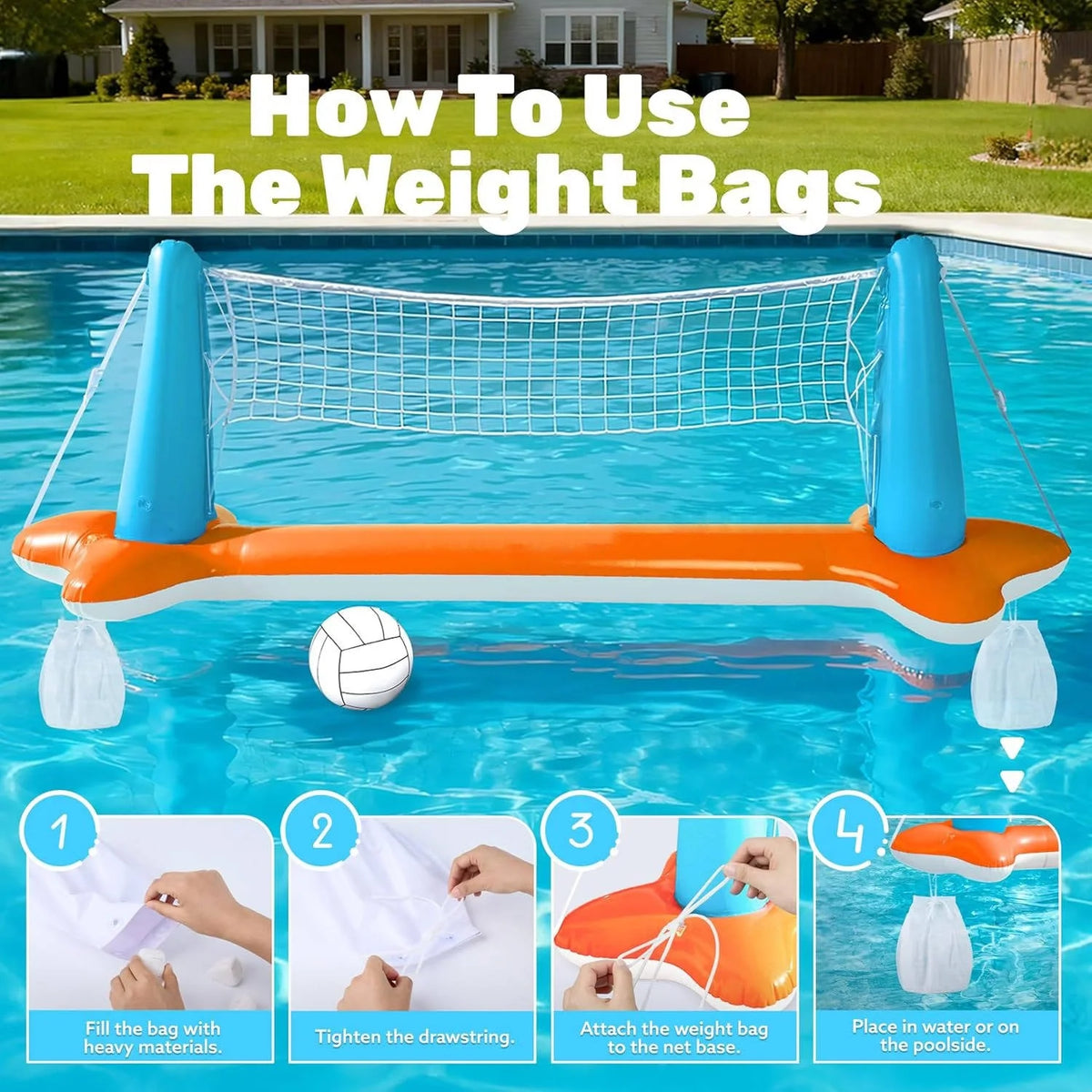 Inflatable Pool Net Dual-Game With Balls & Weight Bags