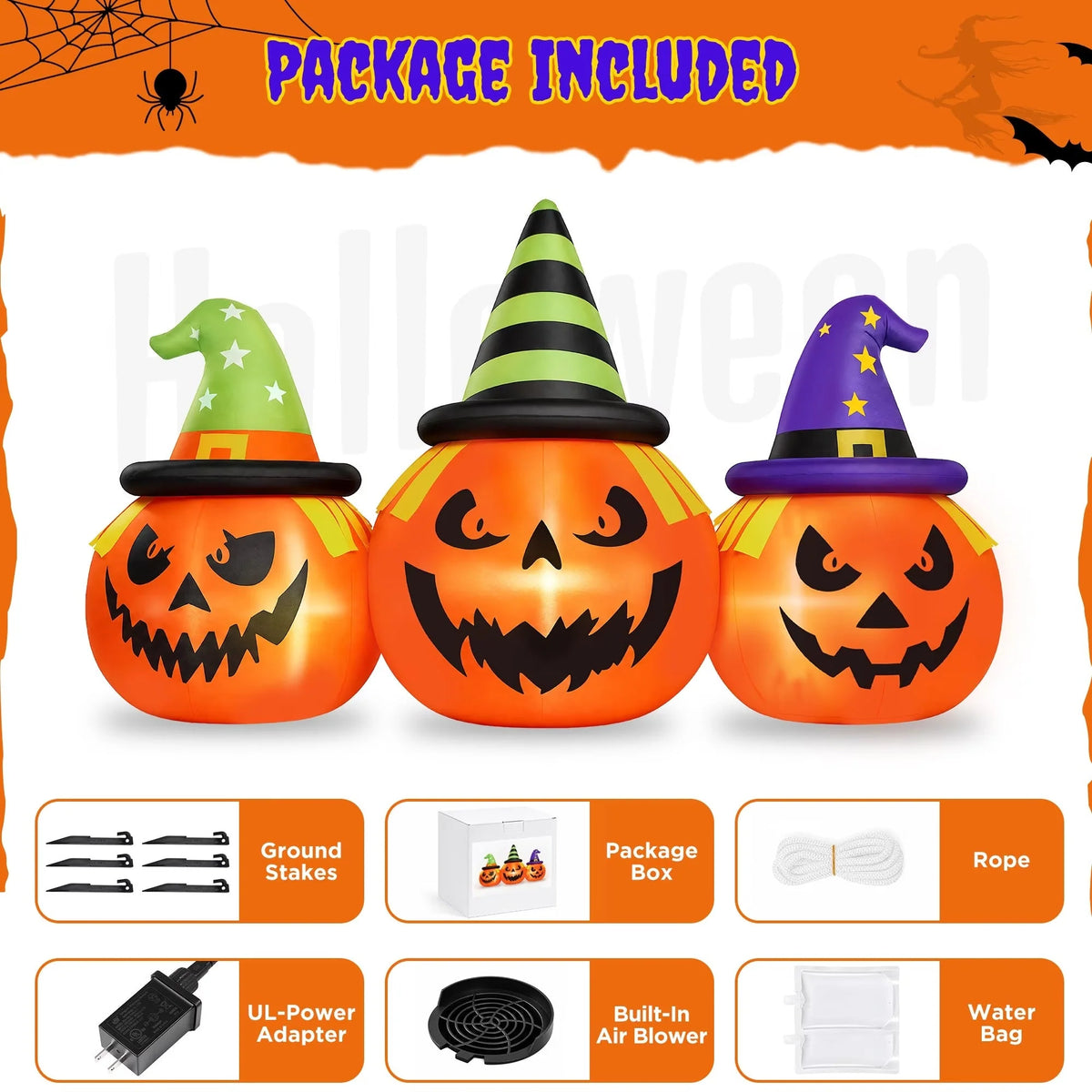 Inflatable Pumpkin Yard Decor Built-In Blower & LED Lights