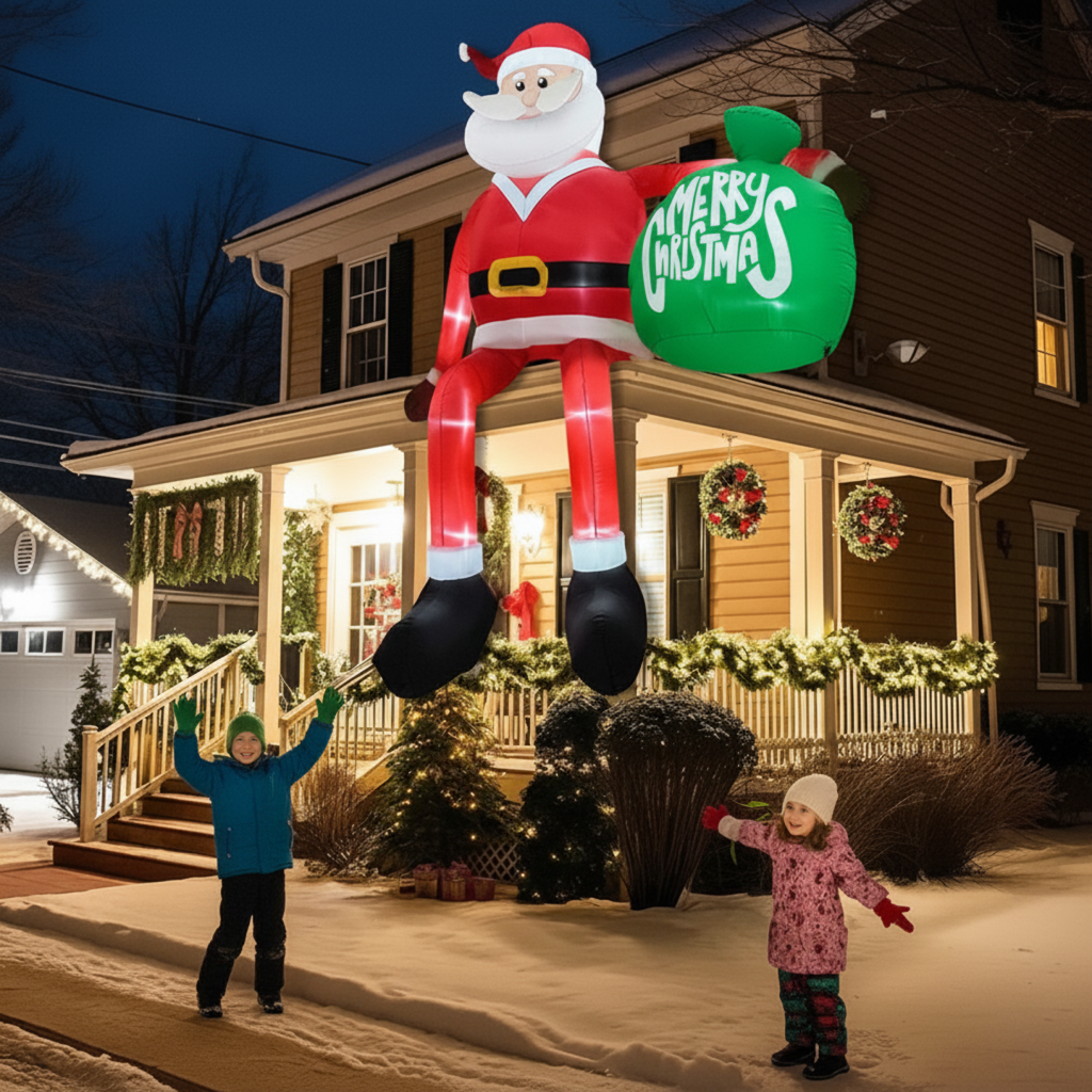 Inflatable Santa LED-Lit Weatherproof Polyester 7 Ft 10.5 In