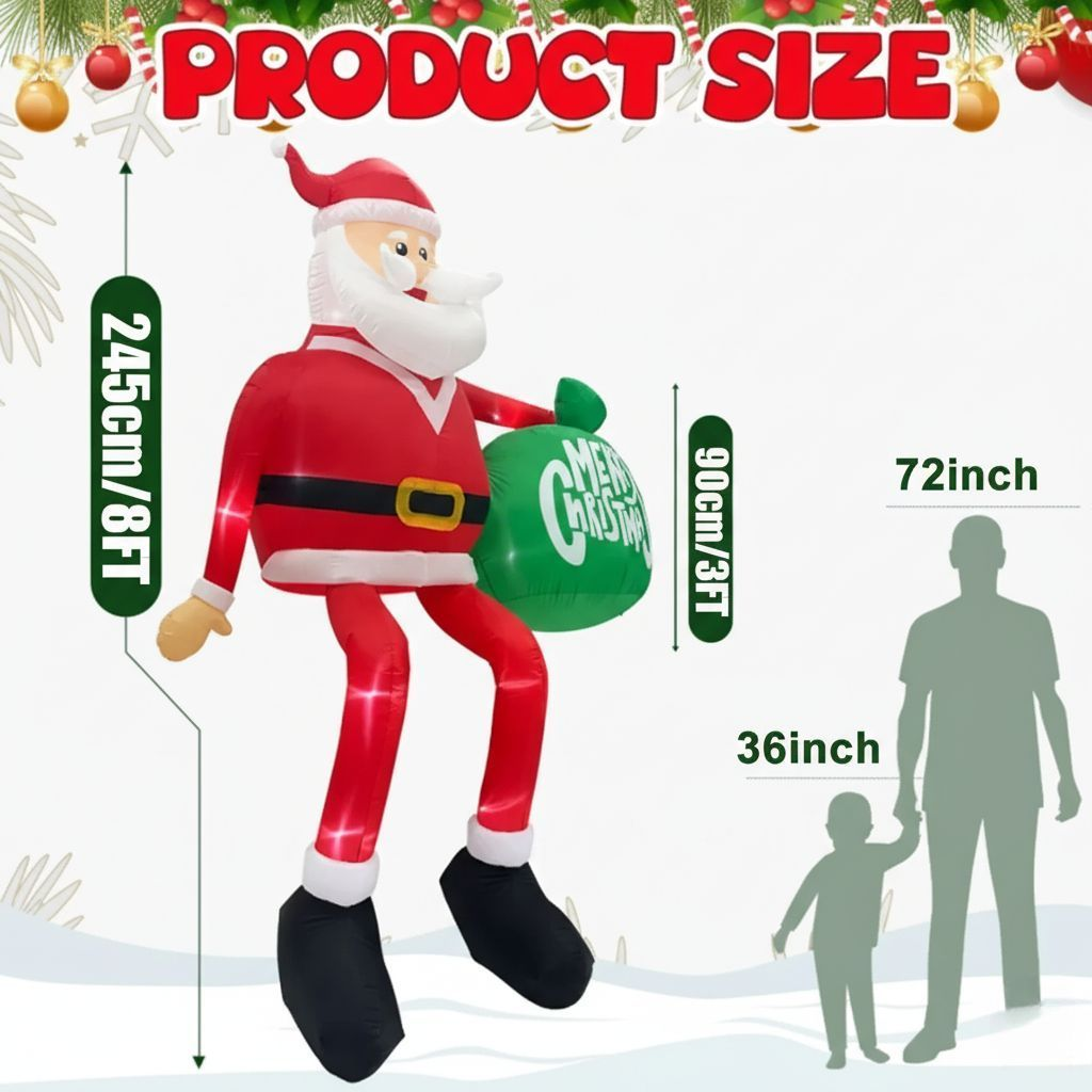 Inflatable Santa LED-Lit Weatherproof Polyester 7 Ft 10.5 In