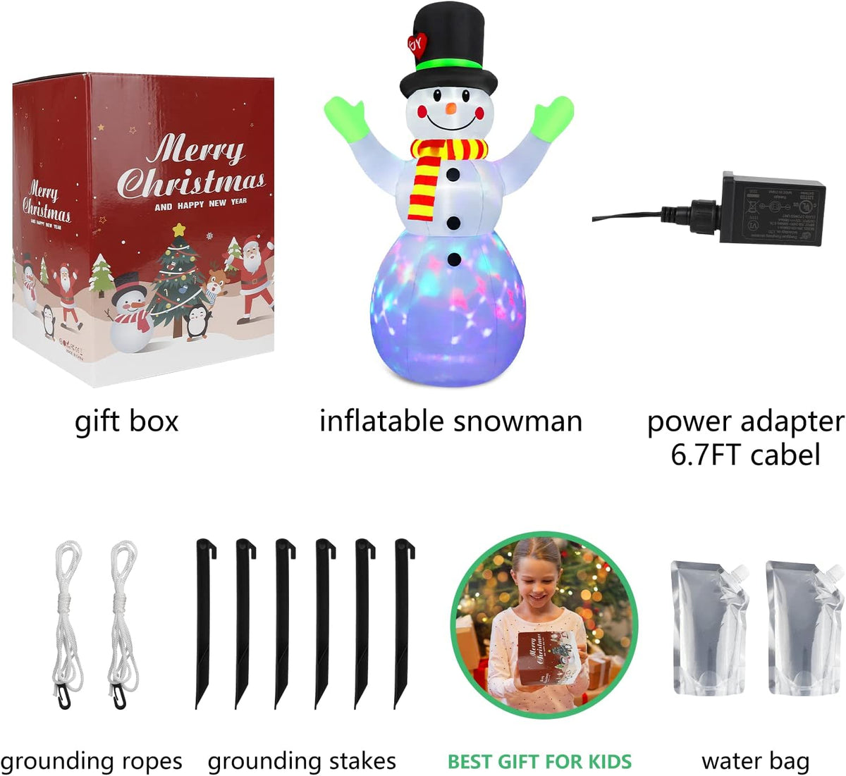 Inflatable Snowman LED-Lit Weather-Resistant 6 Ft 11.9 In