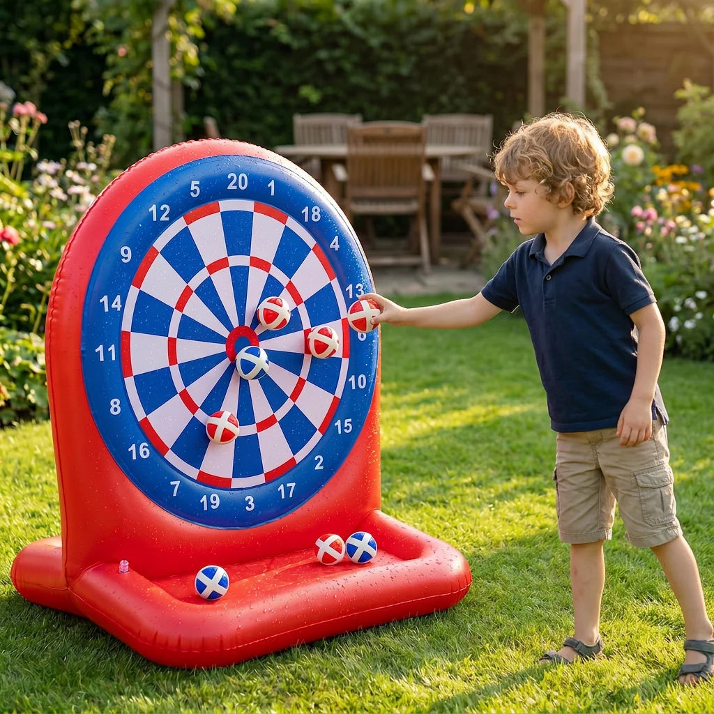 Inflatable Target Game Hose Sprinkler & Hook-And-Loop Darts