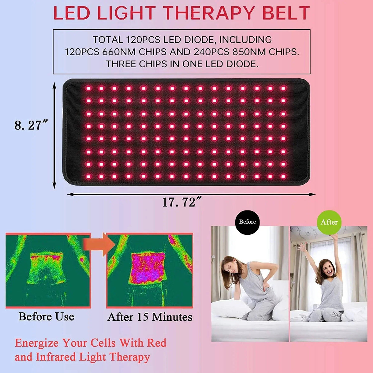 Infrared Therapy Belt Dual Wavelength Adjustable Cotton Wrap