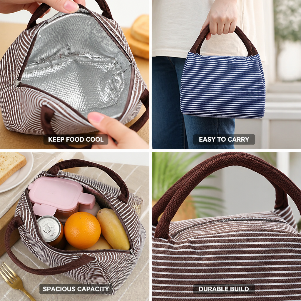 Insulated Striped Lunch Bag (Sturdy Handles)