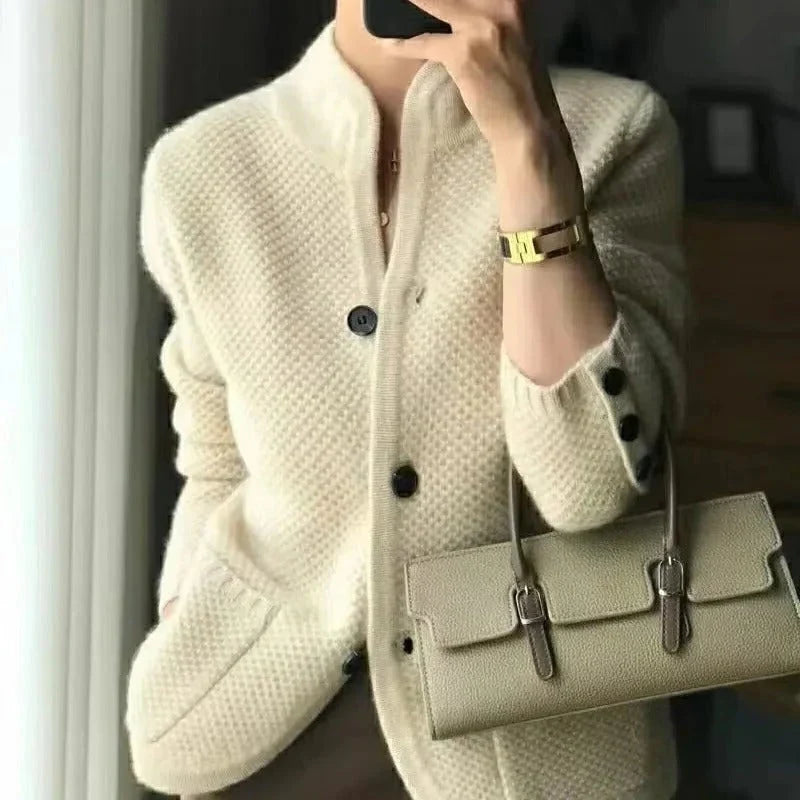 Insulated Sweater Jacket Thick Knit High Collar & Front Pockets