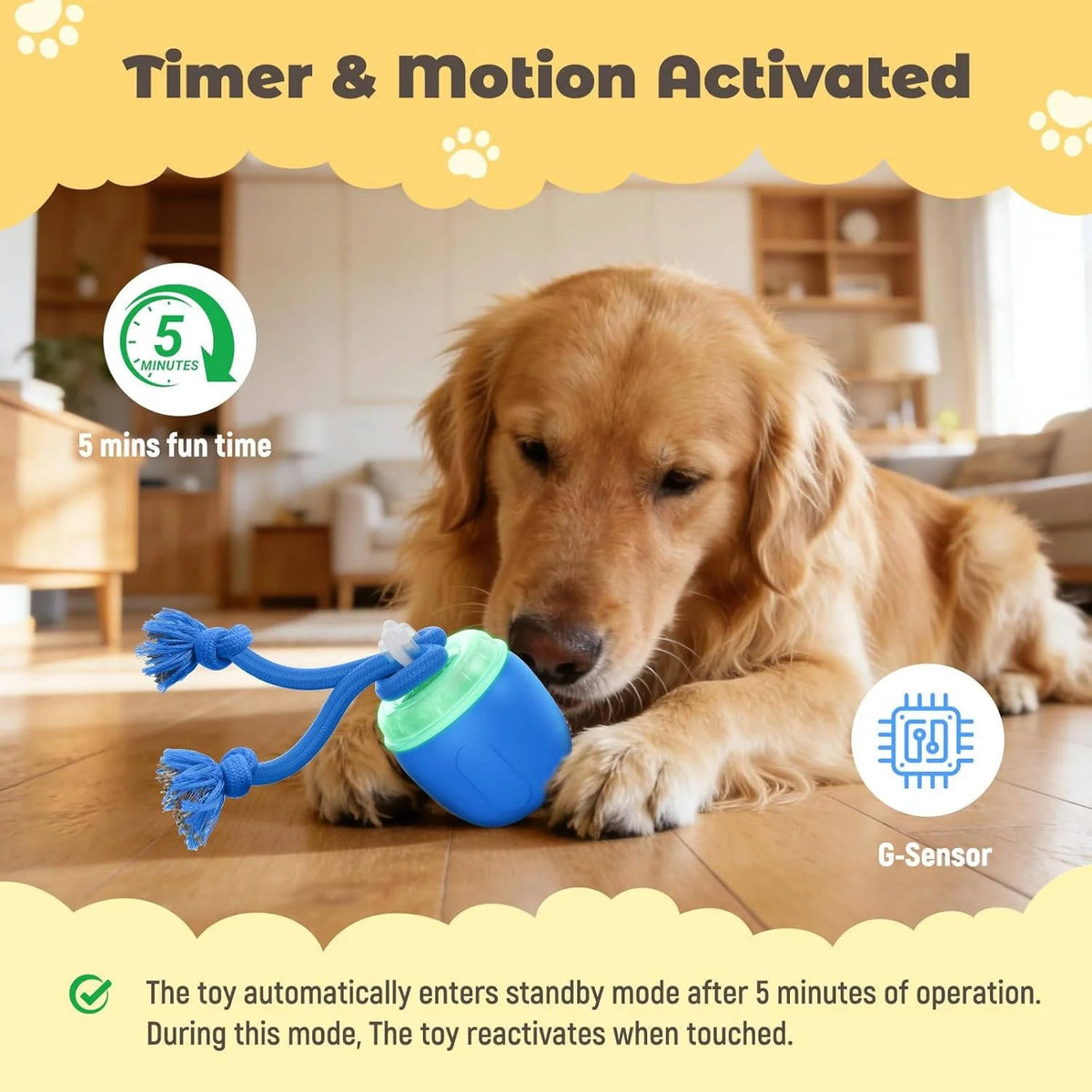 Interactive Dog Ball Motion-Activated USB Rechargeable 3 Play Modes