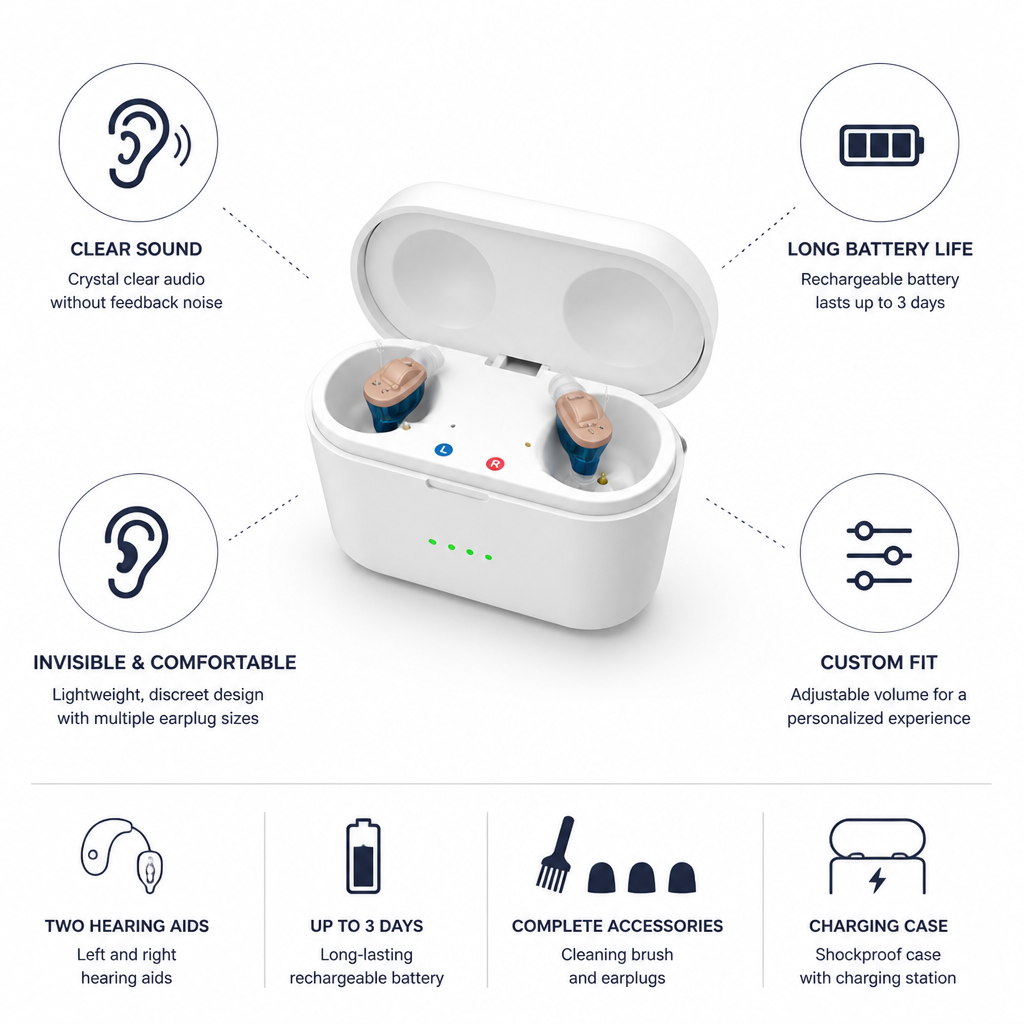 Invisible Rechargeable Hearing Aids (Up to 3 Days)