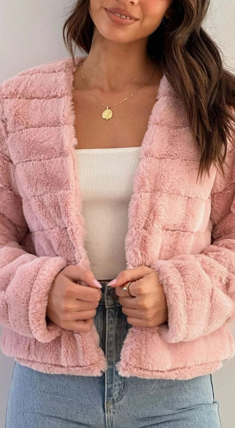Jacket Faux Fur Cropped Open-Front