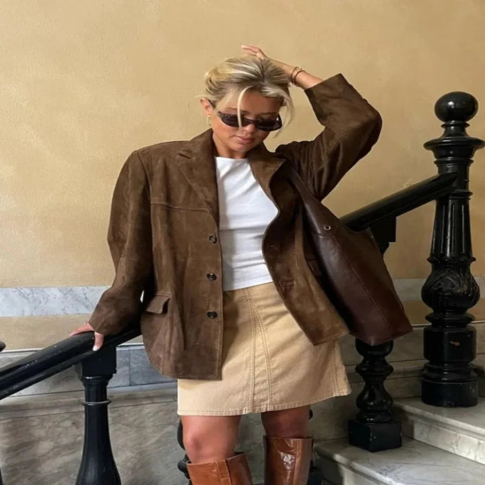 Jacket Suede Lapel Collar & Side Pockets
