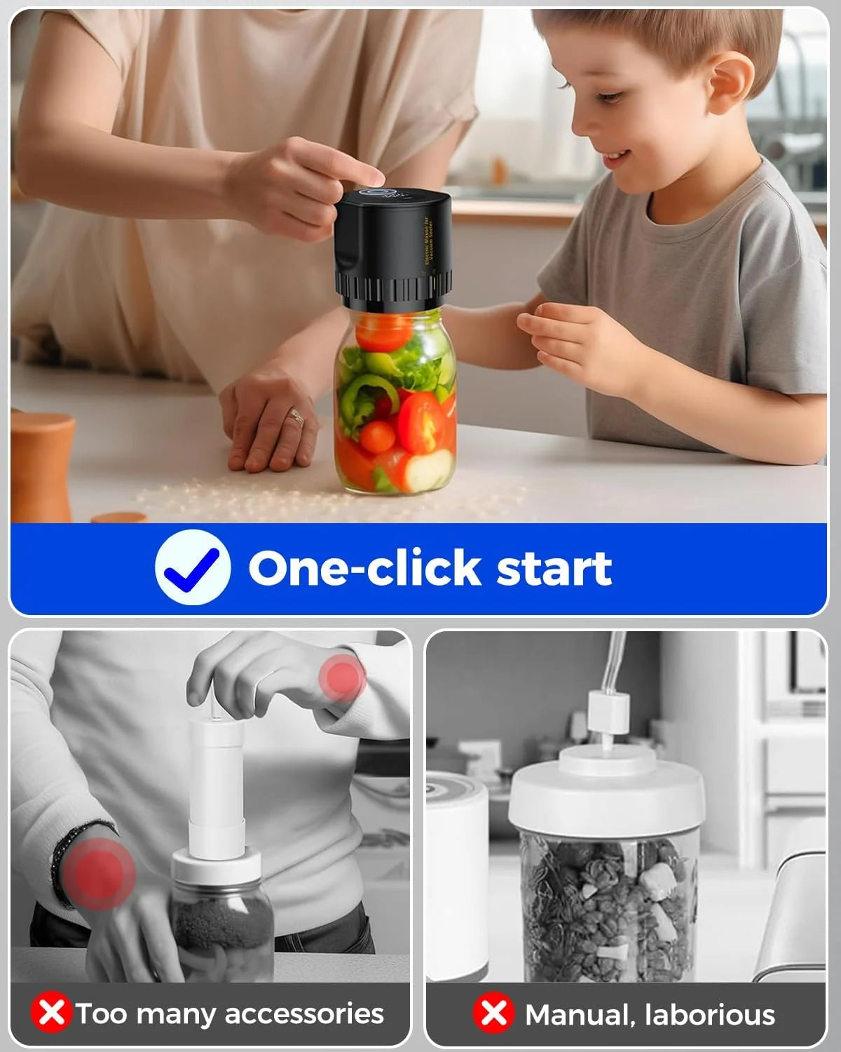 Jar Vacuum Sealer Cordless Rechargeable One-Touch