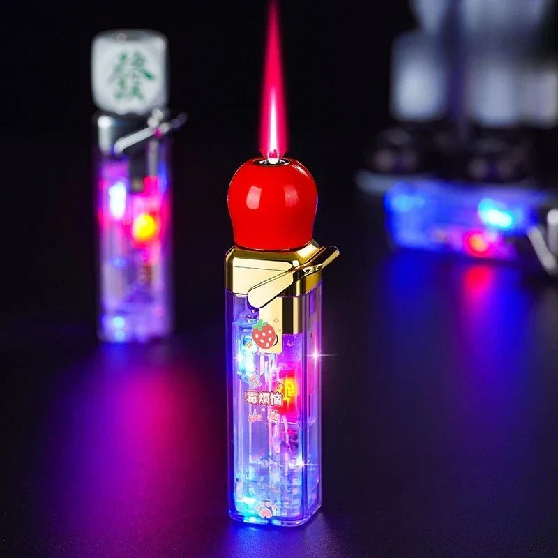 Jet Flame Lighter Wind-Resistant Metal LED-Lit Rotating Dice Head