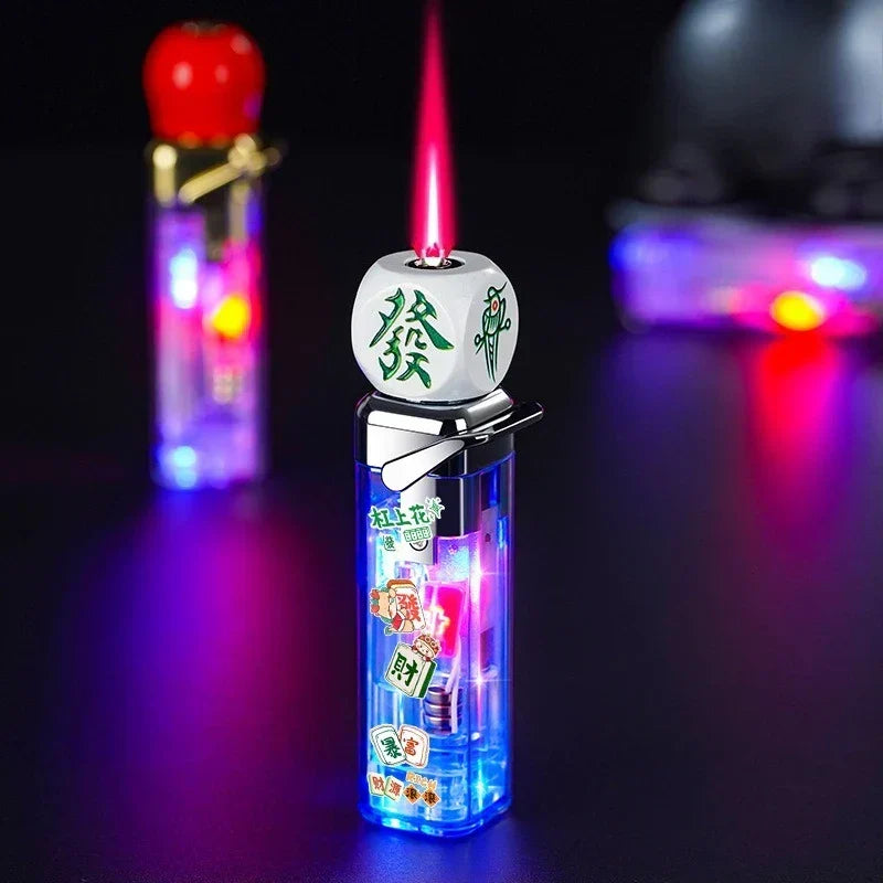 Jet Flame Lighter Wind-Resistant Metal LED-Lit Rotating Dice Head