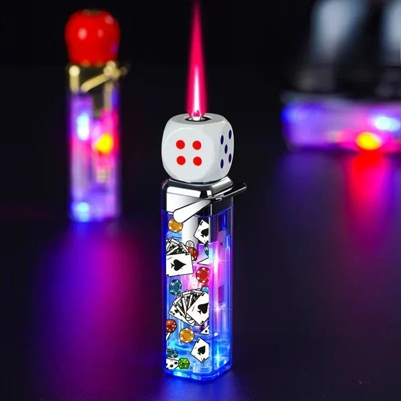 Jet Flame Lighter Wind-Resistant Metal LED-Lit Rotating Dice Head