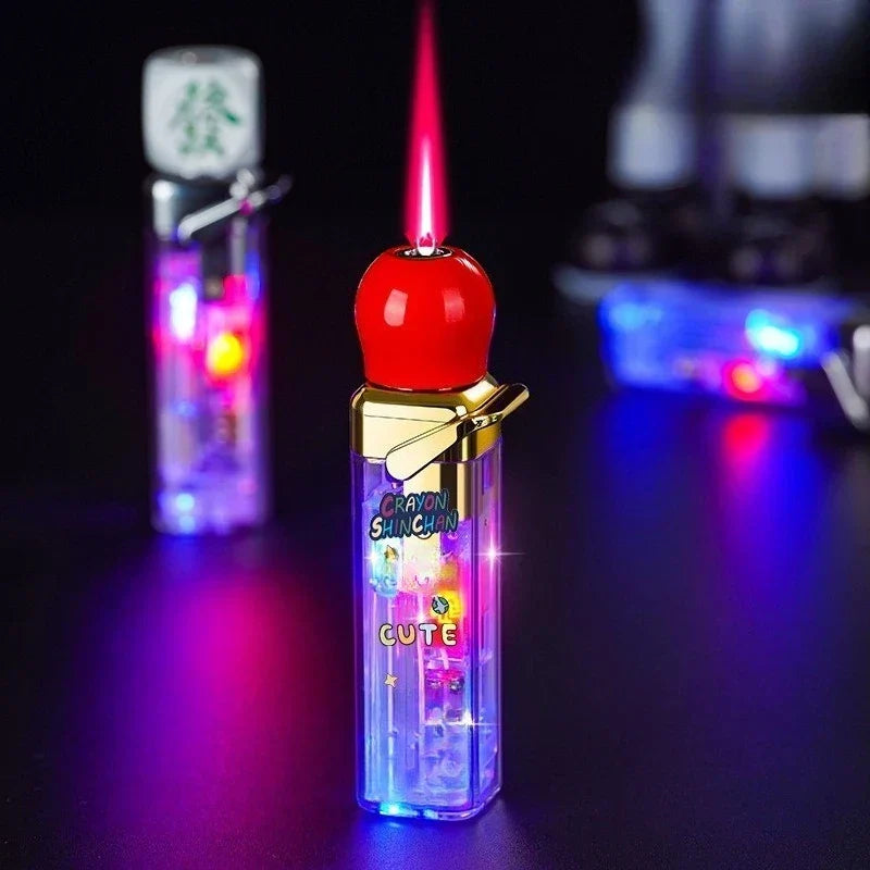 Jet Flame Lighter Wind-Resistant Metal LED-Lit Rotating Dice Head