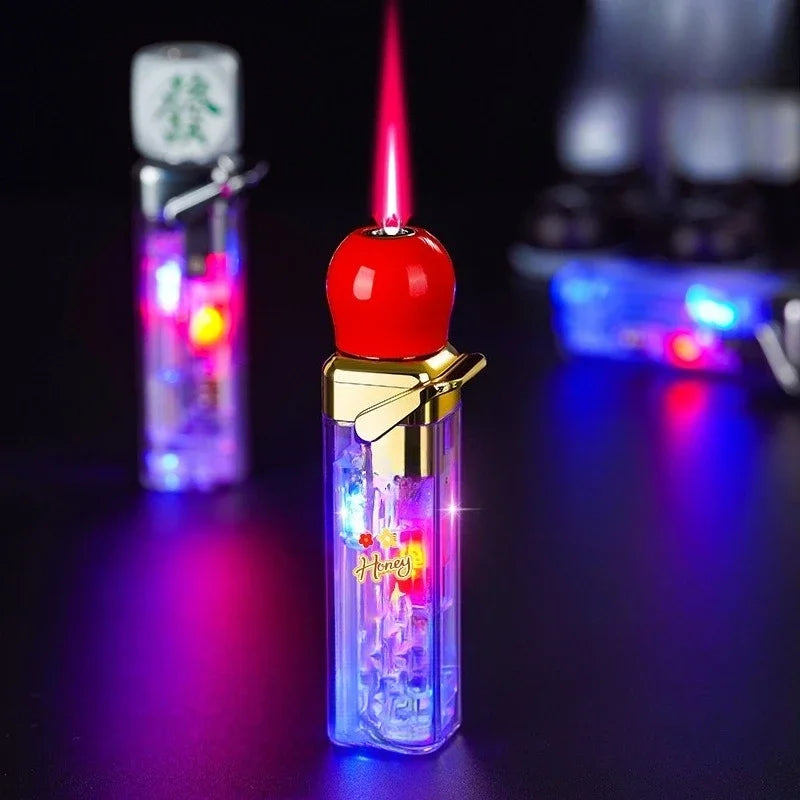 Jet Flame Lighter Wind-Resistant Metal LED-Lit Rotating Dice Head