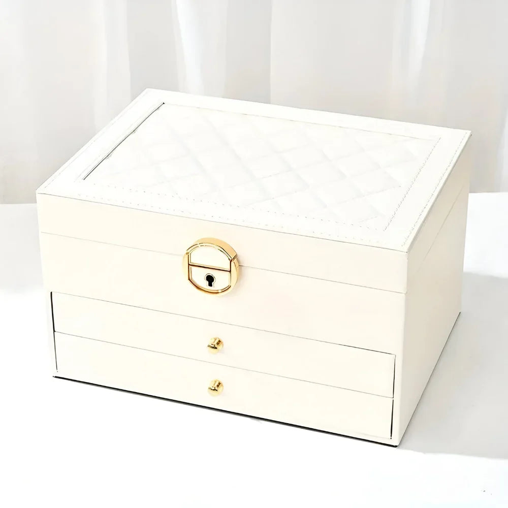 Jewellery Box Lift-Out Layers Textured Leather-Look & Soft Lining
