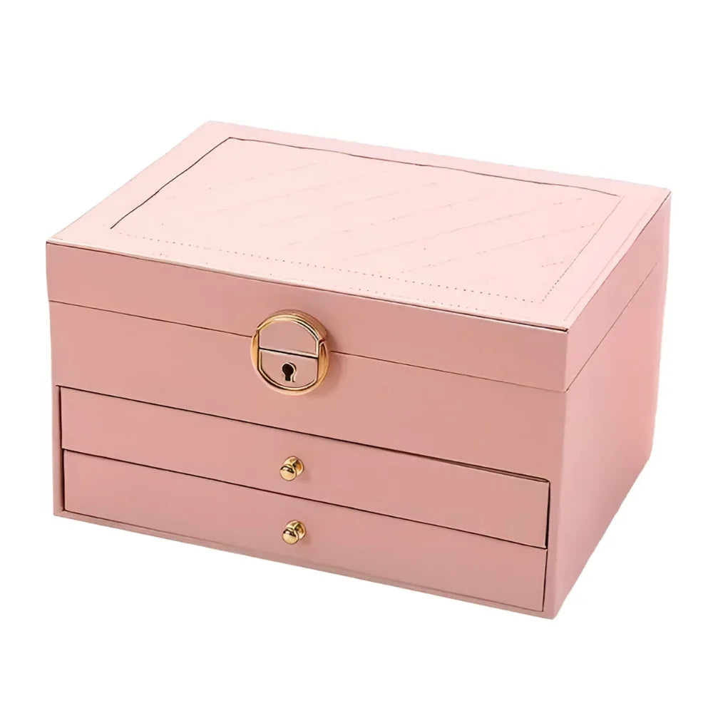 Jewellery Box Lift-Out Layers Textured Leather-Look & Soft Lining