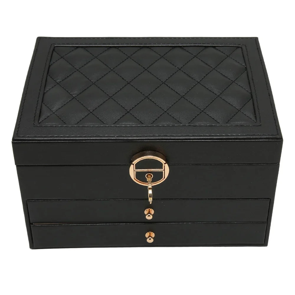 Jewellery Box Lift-Out Layers Textured Leather-Look & Soft Lining