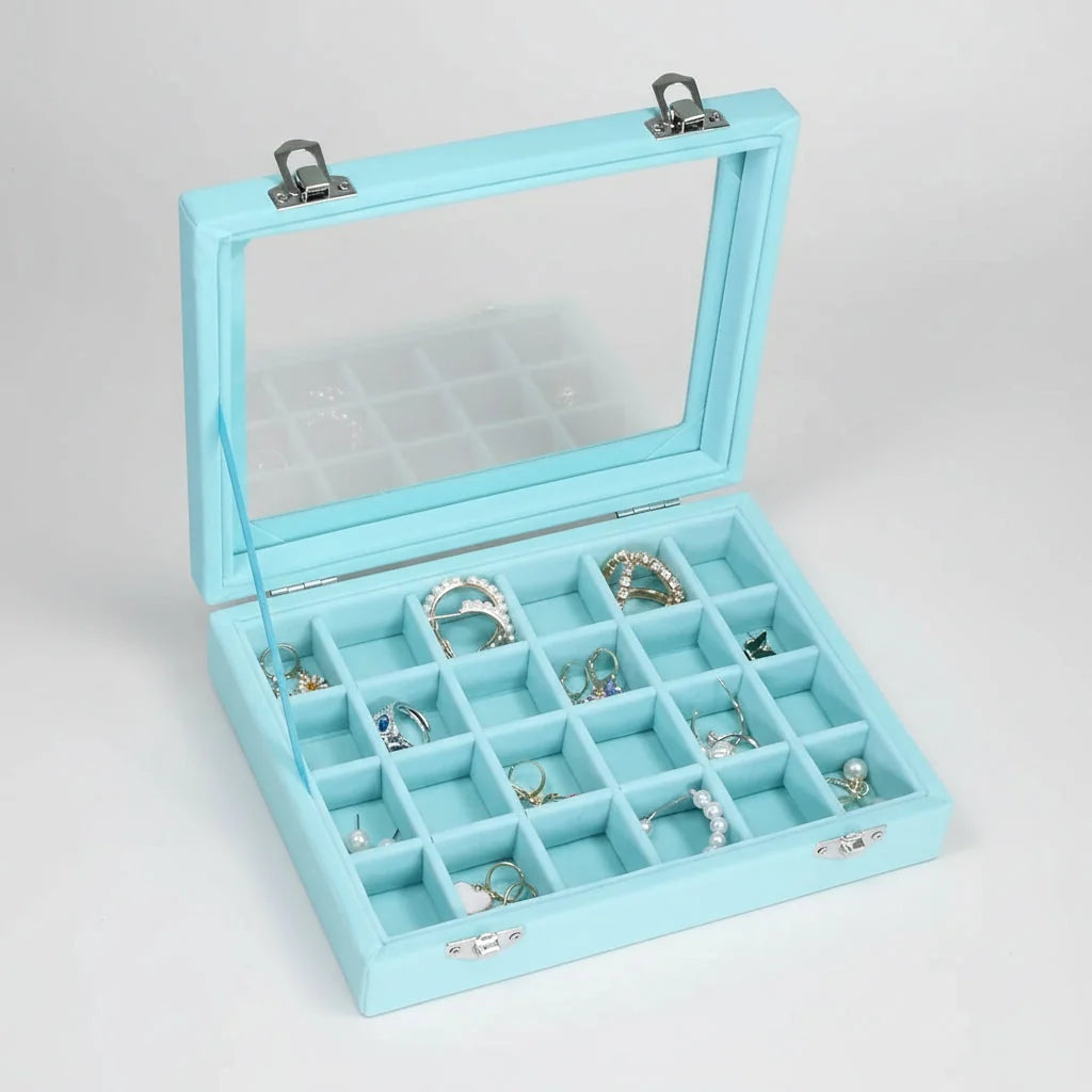 Jewellery Box Velvet-Lined Clear Glass Lid