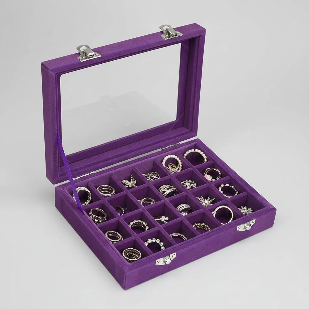 Jewellery Box Velvet-Lined Clear Glass Lid