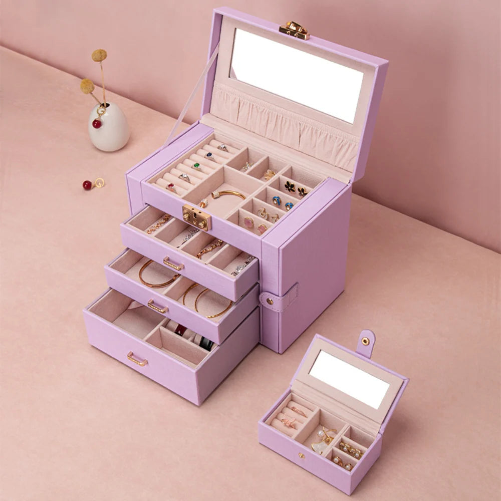 Jewellery Storage Case Multi-Drawer Lined Drawers & Hanging Hooks