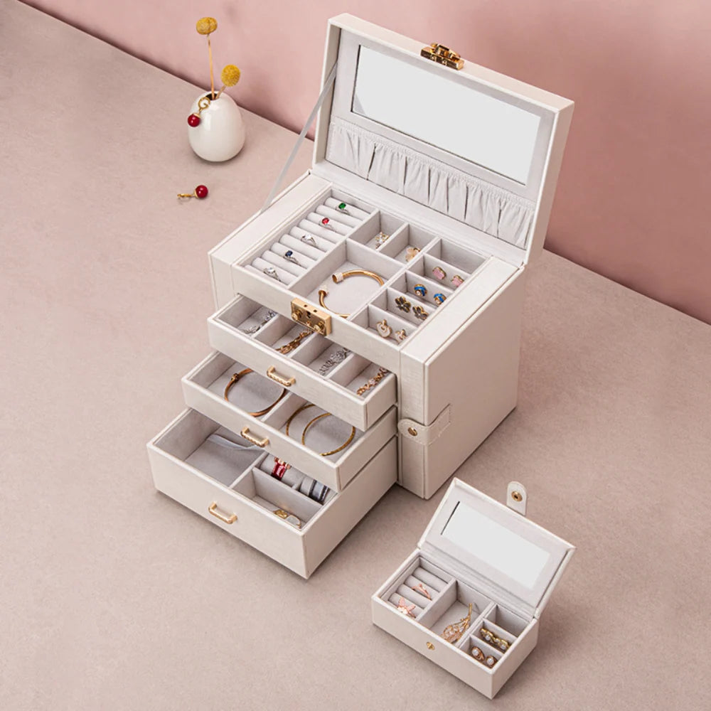 Jewellery Storage Case Multi-Drawer Lined Drawers & Hanging Hooks