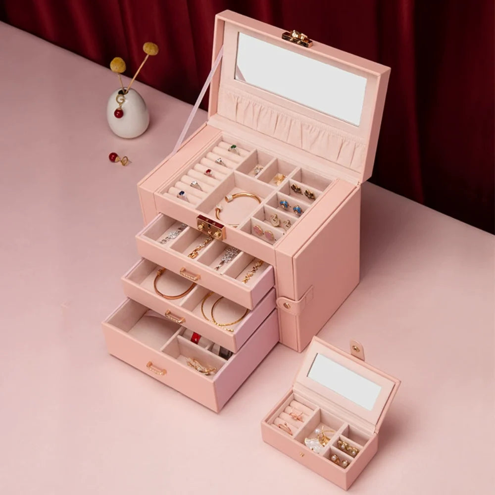 Jewellery Storage Case Multi-Drawer Lined Drawers & Hanging Hooks