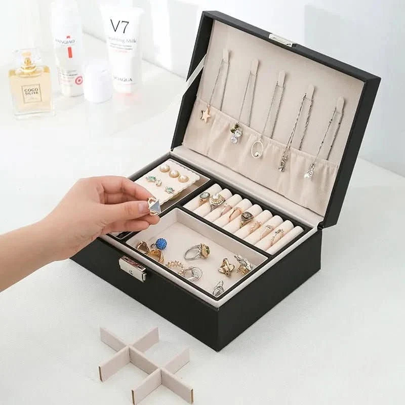 Jewelry Box Two-Tier Wood & PU Leather