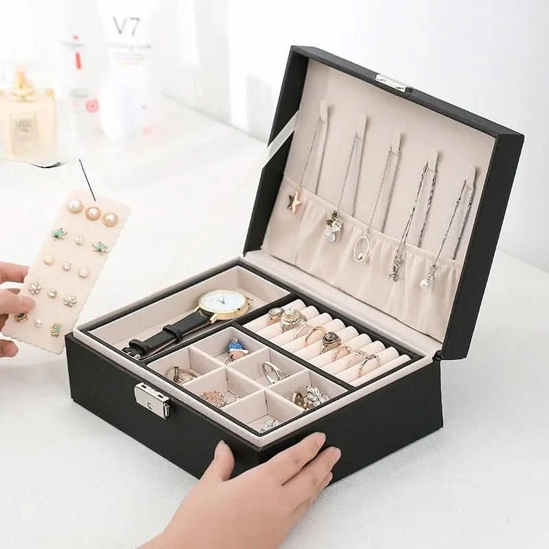 Jewelry Box Two-Tier Wood & PU Leather