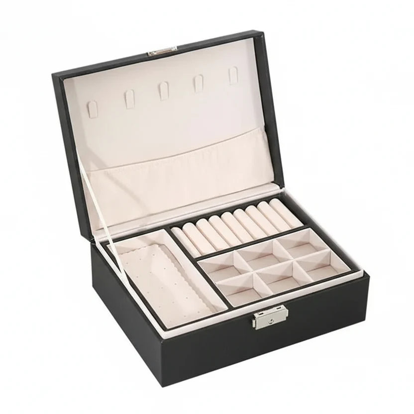Jewelry Box Two-Tier Wood & PU Leather