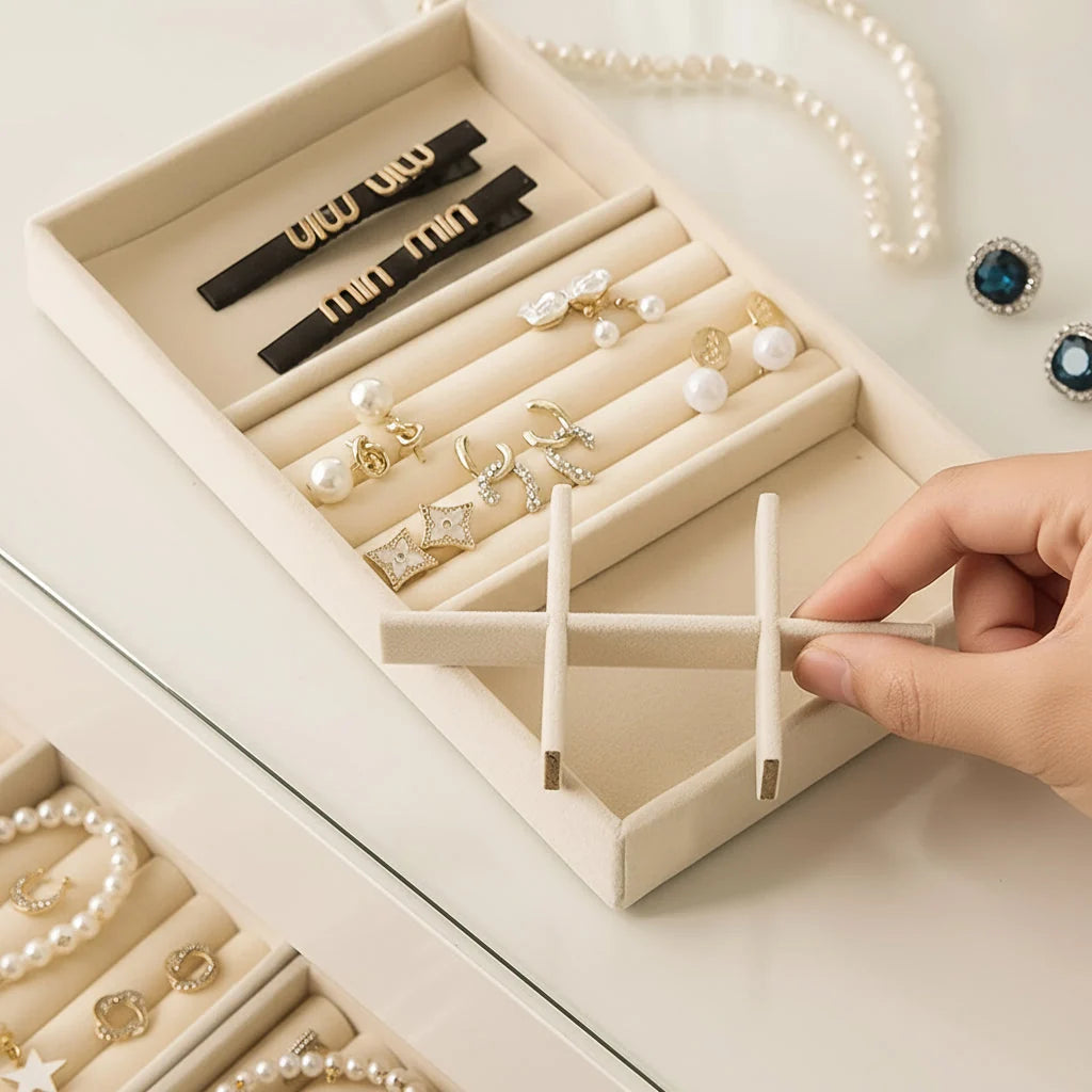 Jewelry Drawer Organizer Lined Compartments Tangle-Free Protection
