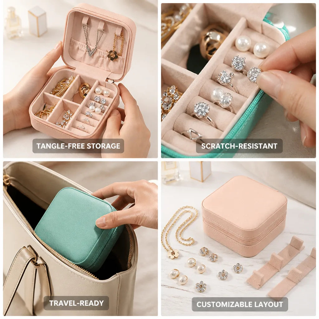 Jewelry Organizer PU Leather Velvet-Lined Removable Dividers