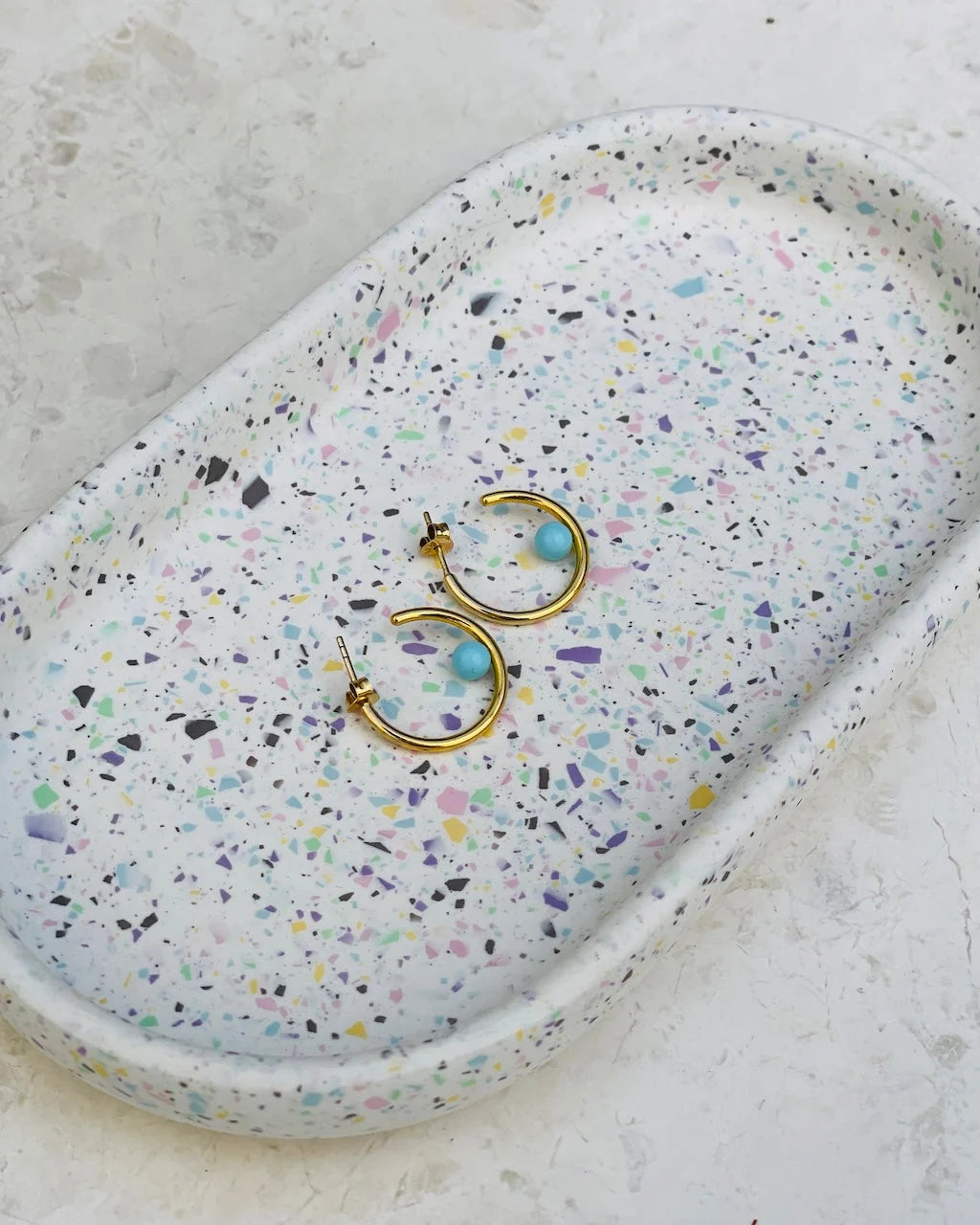 Jewelry Tray Oval Pastel Terrazzo Finish Small Item Storage
