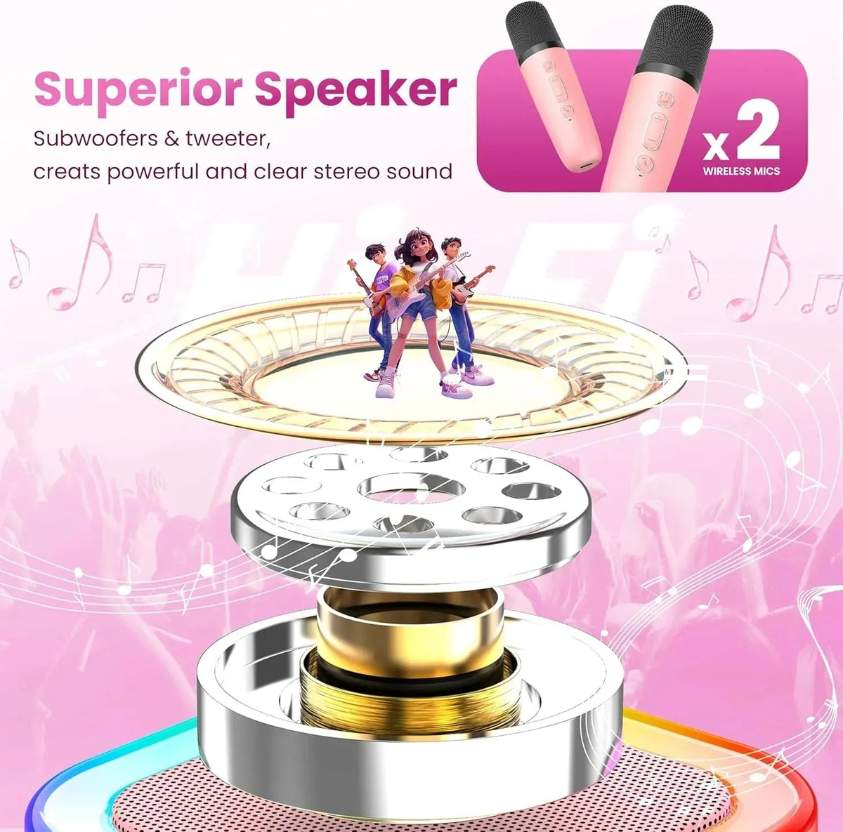 Karaoke Speaker Set Bluetooth 5.0 Dual Microphones Voice Effects