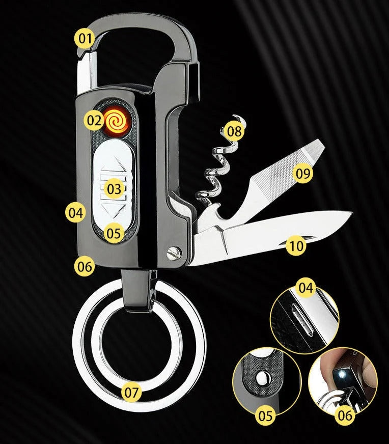 Keychain Lighter Windproof USB Rechargeable Multi-Tool
